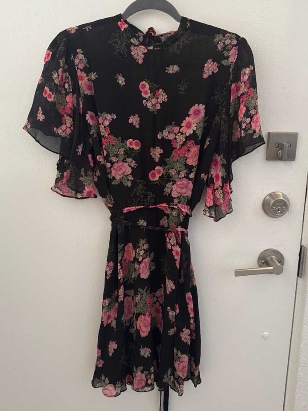 Zara Black Mini Dress with Pink Floral Print